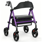 Specared Folding Rollator Walker with 350lbs Heavy Duty, 16" Wide Seat 33"-41" Adjustable Height Lightweight Walkers with Wheels, Purple