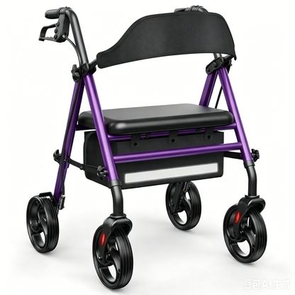 Specared All Terrain Rollator Walker for Seniors, 350lbs Heavy Duty Rolling Walker with 16" Wide Seat, 8" Wheels Storage Bag, Purple