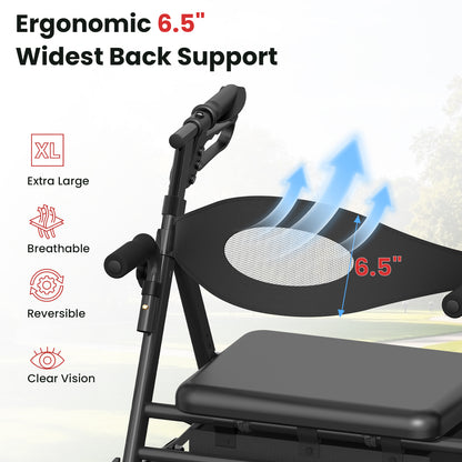 Specared 2 in 1 Rollator Walker for Seniors with 6.5" Ultra-Wide Breathable Backrest, 8" All-Terrain Wheels Transport Chair, Max 350lbs Black