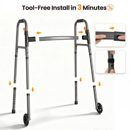 Specared Folding Walker for Seniors, Ultra-Lightweight Rolling Walker with Trigger Release Folding, 8 Levels 300lbs for Adults Handicap, Gray