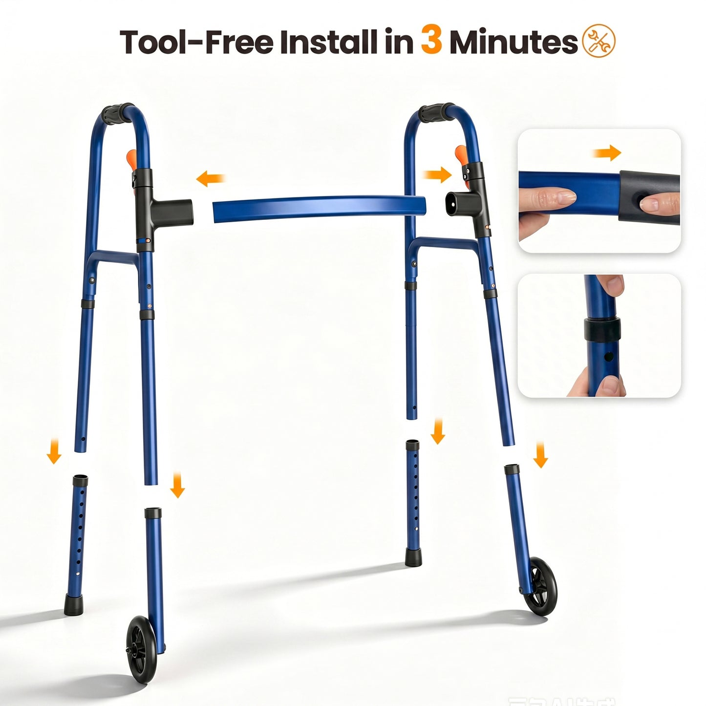 Specared Folding Walker for Seniors, Ultra-Lightweight Rolling Walker with Trigger Release Folding, 8 Levels 300lbs for Adults Handicap, Blue
