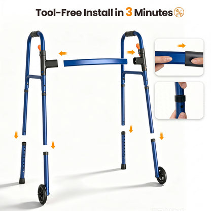 Specared Folding Walker for Seniors, Ultra-Lightweight Rolling Walker with Trigger Release Folding, 8 Levels 300lbs for Adults Handicap, Blue