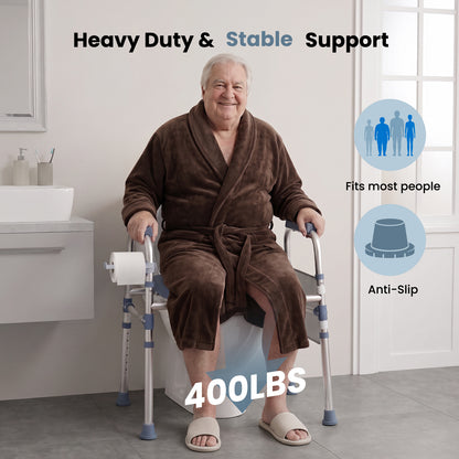 Specared Padded Toilet Seat Riser with Handles, 7 Height & 3 Width Standalone Toilet Safety Frame for Seniors, Bariatric, Pregnant, Surgery 400lbs