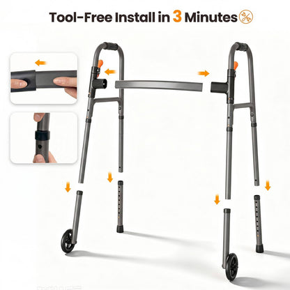 Specared Lightweight Folding Walker with One Hand Quick Fold, 8 Level Height Mobility Aid for Seniors with 300lbs Capacity, Gray