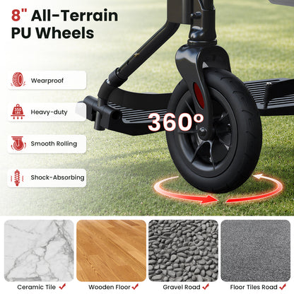 Specared 2 in 1 Rollator Walker Transport Chair with Ultra-Wide 6.5" Breathable Backrest, 8" All-Terrain Foldable Walker, Max 350lbs Red