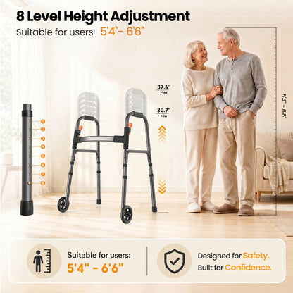 Specared Folding Walker for Seniors, Ultra-Lightweight Rolling Walker with Trigger Release Folding, 8 Levels 300lbs for Adults Handicap, Gray
