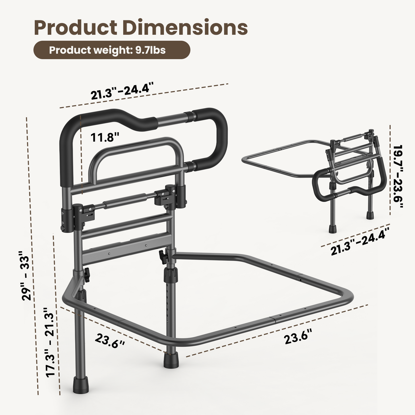 Specared Bed Rails for Elderly Safety, 180° One-Hand Folding Bed Assist Rails for Seniors with Sensor Light, Storage Pocket, Adjustable Height
