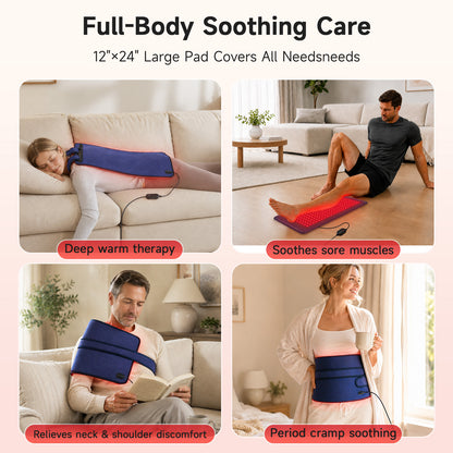 Specared Red Light Therapy Pad for Body with Infrared Heating, 945nm 660nm 850nm, 5 Levels 9 Timers, 12"×24"