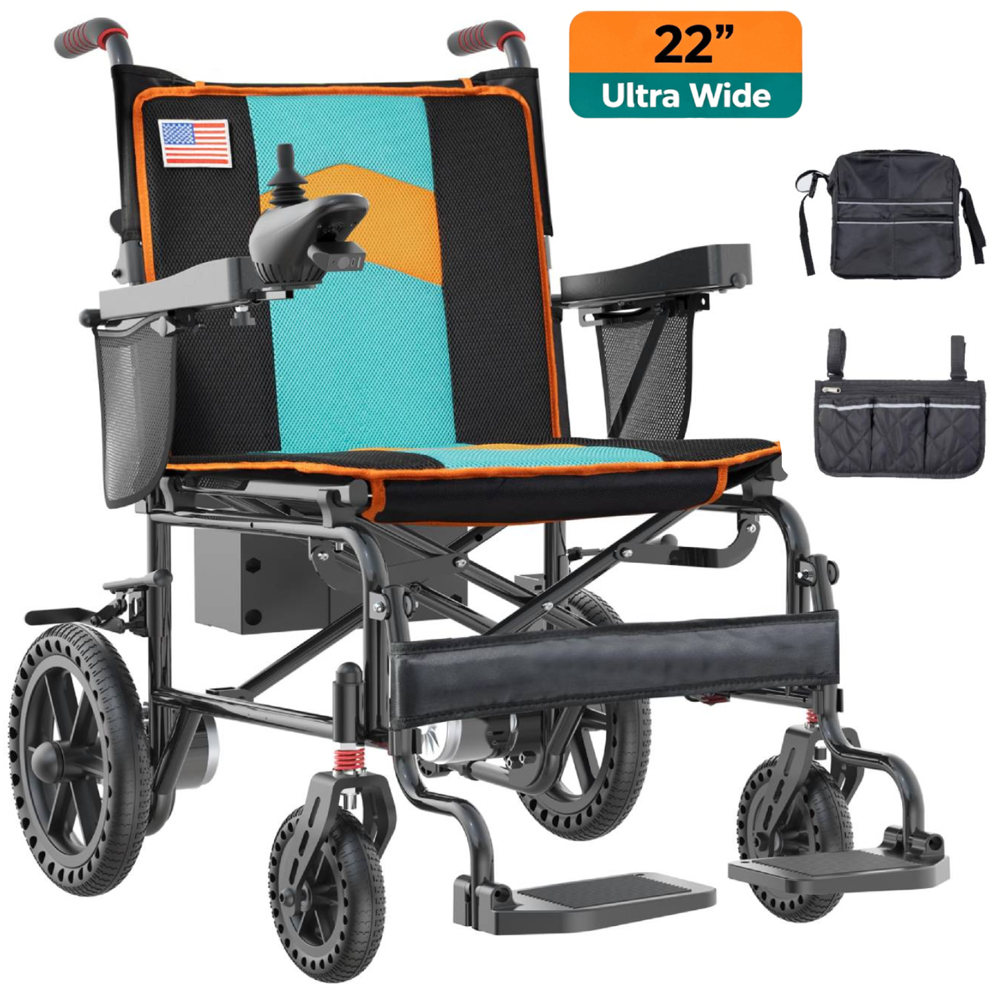 Specared Electric Wheelchairs with 22'' Widest Seat, 500W Motor All Terrain Power Wheelchair, 15 Miles 350 lb Support, Orange