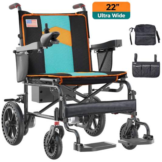 Specared Electric Wheelchairs with 22'' Widest Seat, 500W Motor All Terrain Power Wheelchair, 15 Miles 350 lb Support, Orange
