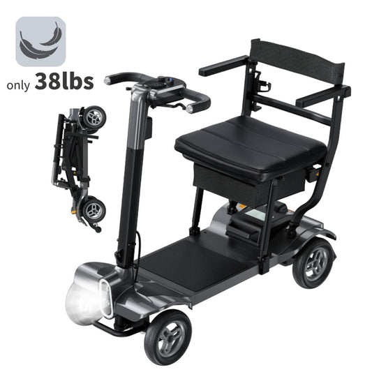 Specared Mobility Scooter, 38LB Lightweight, Auto Headlights, Reverse Taillights, Airline, Cruise Approved Portable Scooter, 300LBS Capacity, Black