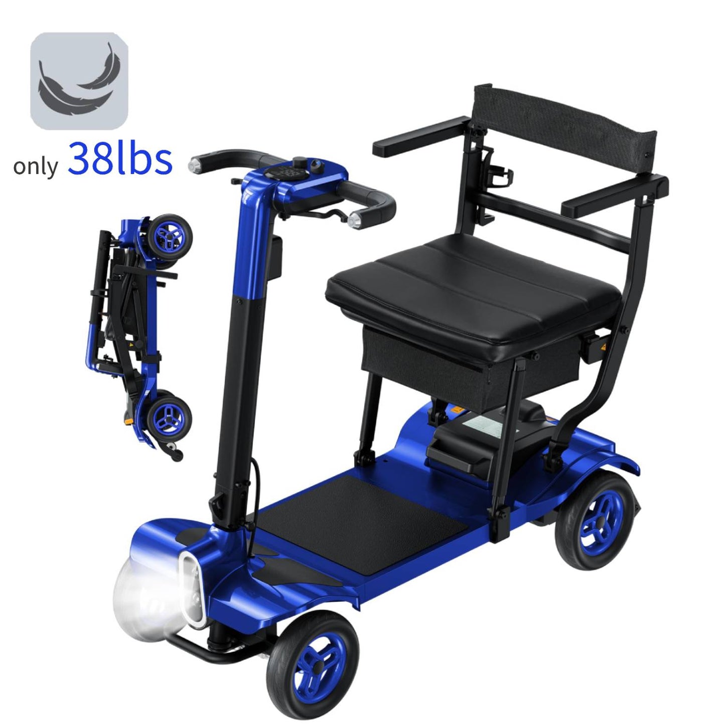 Specared Mobility Scooter 38LB Lightweight, Auto Headlights, Reverse Taillights, Airline, Cruise Approved Portable Scooter, 300LBS Capacity, Blue