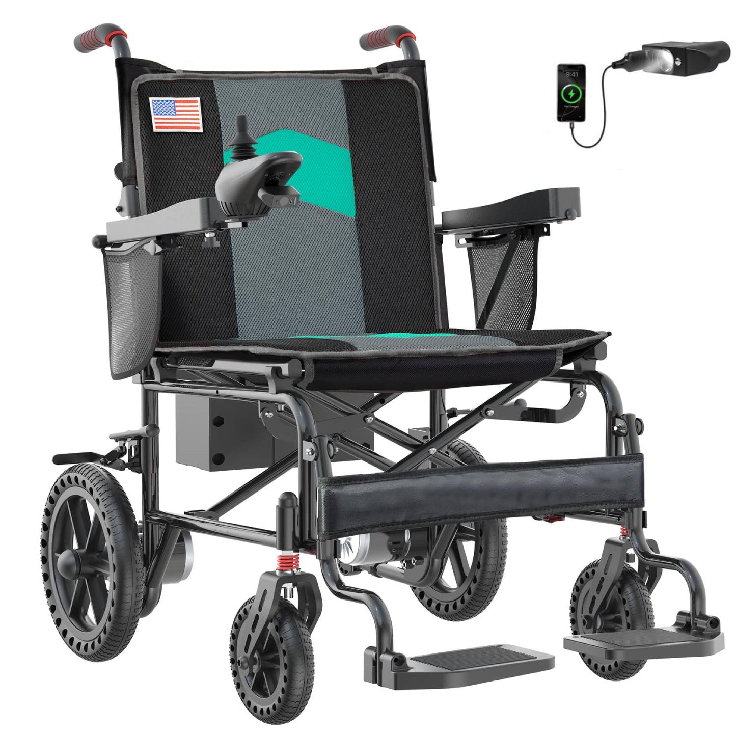 Specared 22'' Widest Seat Electric Wheelchairs, 500W Motor All Terrain Power Wheelchair, Foldable Lightweight 350 lb Support, Blue