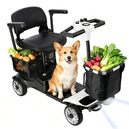 Specared 4 Wheel Mobility Scooter, Dual Baskets, 15 Miles Range, LED Headlight, 330 lb Capacity Foldable Electric Scooter, White