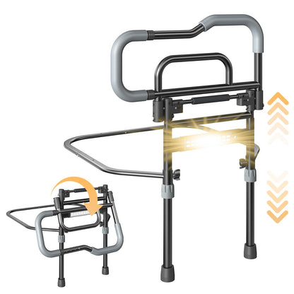 Specared Bed Rails for Elderly Safety, 180° One-Hand Folding Bed Assist Rails for Seniors with Sensor Light & Storage Pocket, Adjustable Height