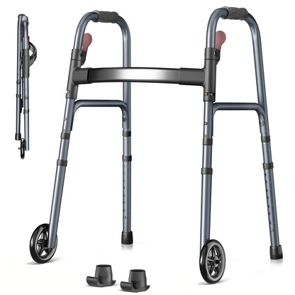 Specared Folding Walker for Seniors, Lightweight Rolling Walker with 8 Height Adjustments, One-Hand Folding, 300lbs Capacity for Elderly Adults and Handicap, Gray