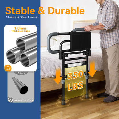 Specared Bed Rails for Elderly Safety, 180° One-Hand Folding Bed Assist Rails for Seniors with Sensor Light & Storage Pocket, Adjustable Height