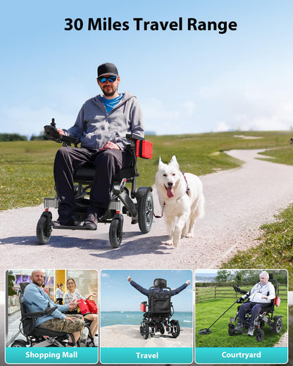 Specared Reclining Electric Wheelchair, 500W All Terrain Power Wheelchair Adjustable Headrest 30 Miles Range, 400 lbs Capacity