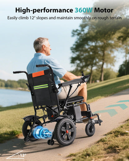 Specared 19" Wider Electric Wheelchair, 15 Miles Range, 330 lb Capacity, Foldable Lightweight Motorized Wheelchair with Large Tires, Orange