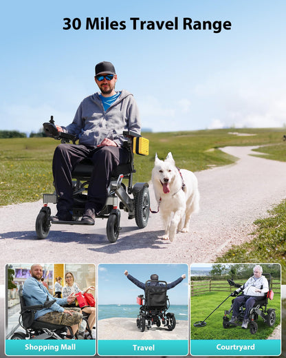 Specared Electric Wheelchair for Seniors Adults, 30 Miles Range 500W Dual Motor All Terrain Foldable Power Wheelchair, 13'' Large Tires Support 400 lb, Black