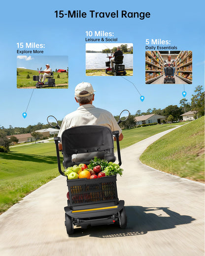 Specared 4 Wheel Mobility Scooter, Dual Baskets, 15 Miles Range, LED Headlight, 330 lb Capacity Foldable Electric Scooter, Red