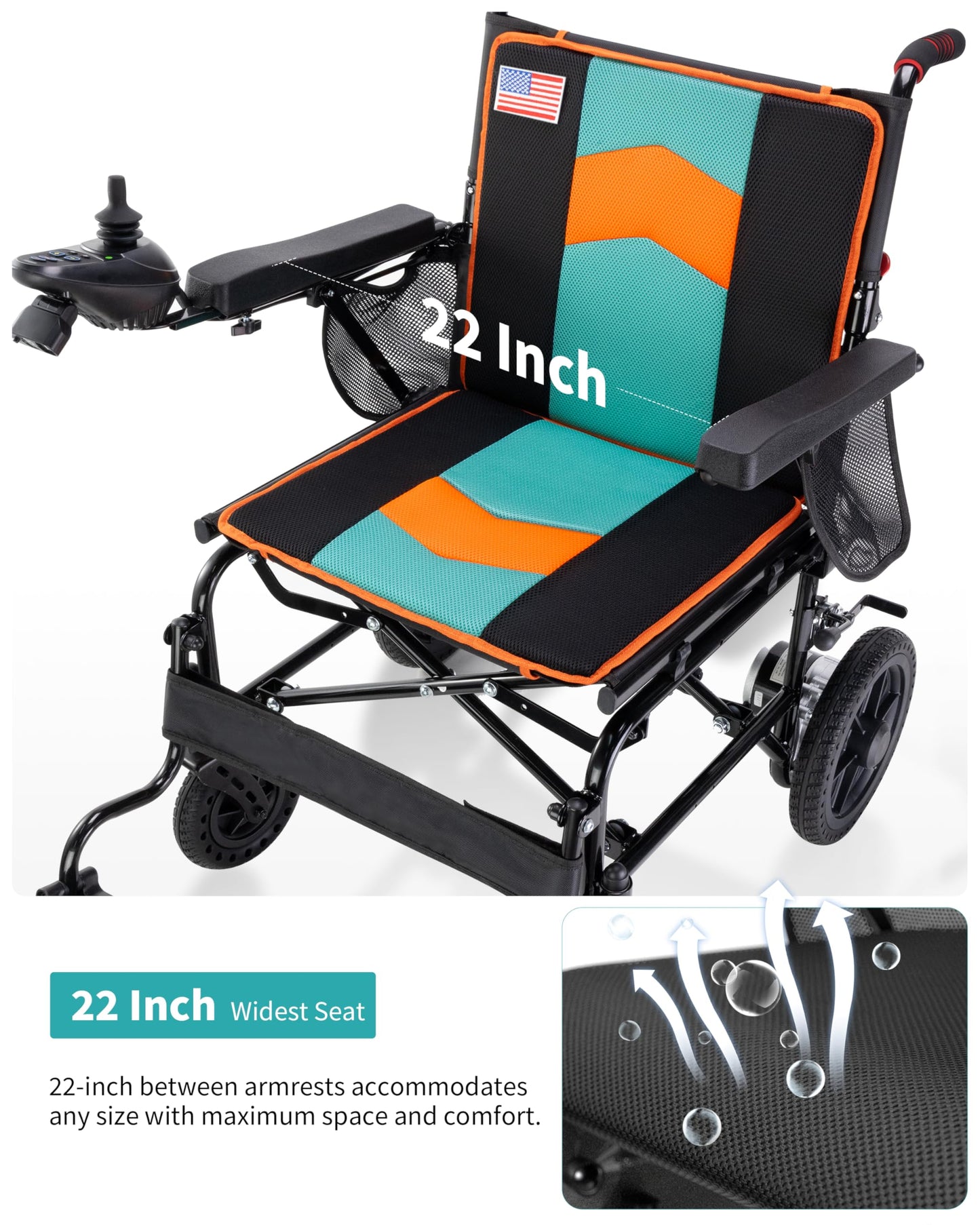 Specared Electric Wheelchairs with 22'' Widest Seat, 500W Motor All Terrain Power Wheelchair, 15 Miles 350 lb Support, Orange