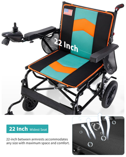 Specared Electric Wheelchairs with 22'' Widest Seat, 500W Motor All Terrain Power Wheelchair, 15 Miles 350 lb Support, Orange