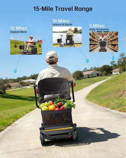 Specared 4 Wheel Mobility Scooter, Dual Baskets, 15 Miles Range, LED Headlight, 330 lb Capacity Foldable Electric Scooter, White