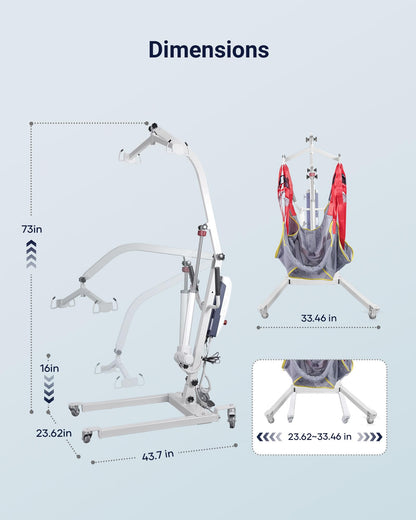 Electric Patient Lift with Sling with 440LBS Capacity, Supports 140 Lifts Battery-Powered Sit-to-Stand Transfer Chair for Elderly Home Hospital Care