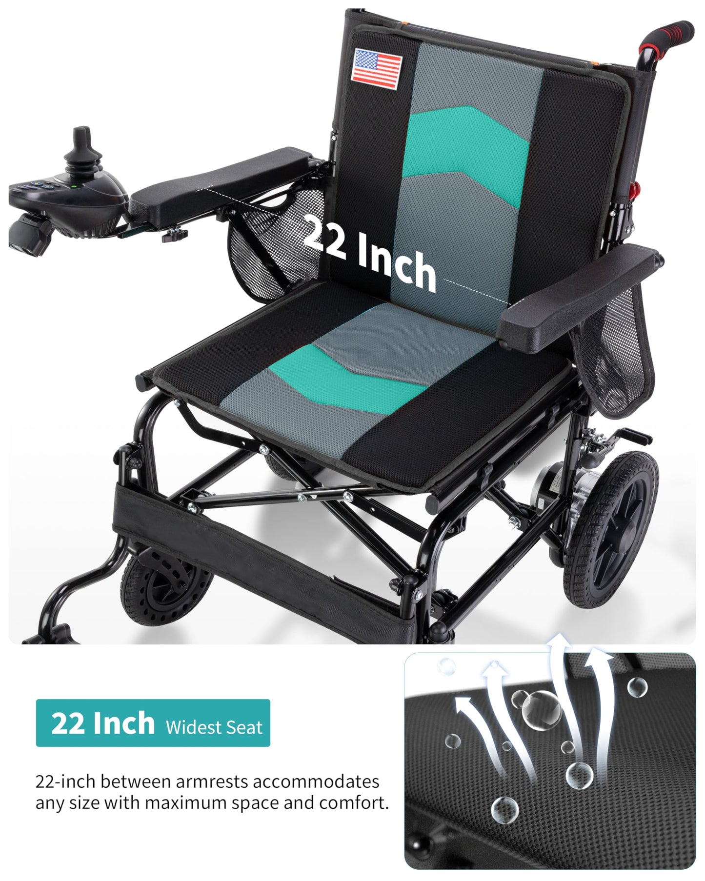 Specared 22'' Widest Seat Electric Wheelchairs, 500W Motor All Terrain Power Wheelchair, Foldable Lightweight 350 lb Support, Blue