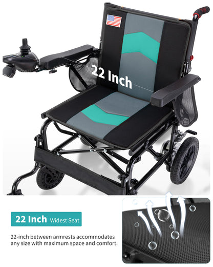 Specared 22'' Widest Seat Electric Wheelchairs, 500W Motor All Terrain Power Wheelchair, Foldable Lightweight 350 lb Support, Blue