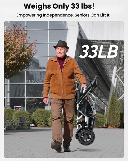 Specared Electric Wheelchair, 33lb Lightweight, 15 Miles Range, Airplane Approved, Portable Motorized Wheelchair for Home, Outdoor Travel Shopping