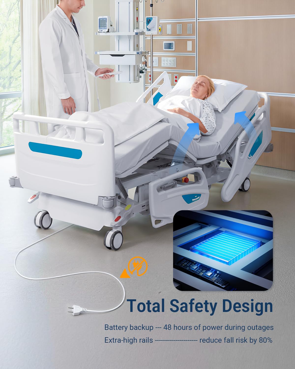 Specared 6-Function Electric Hospital Bed with Quiet Timotion Motor & CPR Release, Adjustable Home Care Medical Bed with Mattress IV Pole, Max 550lbs