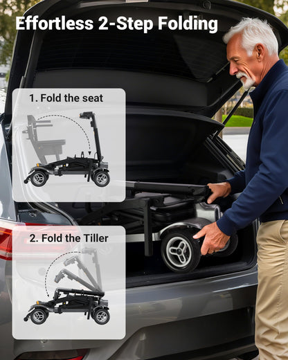 Specared Mobility Scooter, 38LB Lightweight, Auto Headlights, Reverse Taillights, Airline, Cruise Approved Portable Scooter, 300LBS Capacity, Black