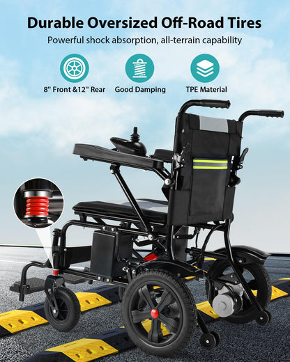 Specared 19" Wider Electric Wheelchair, 15 Miles Range, 330 lb Capacity, Foldable Lightweight Motorized Wheelchair with Large Tires, Grey