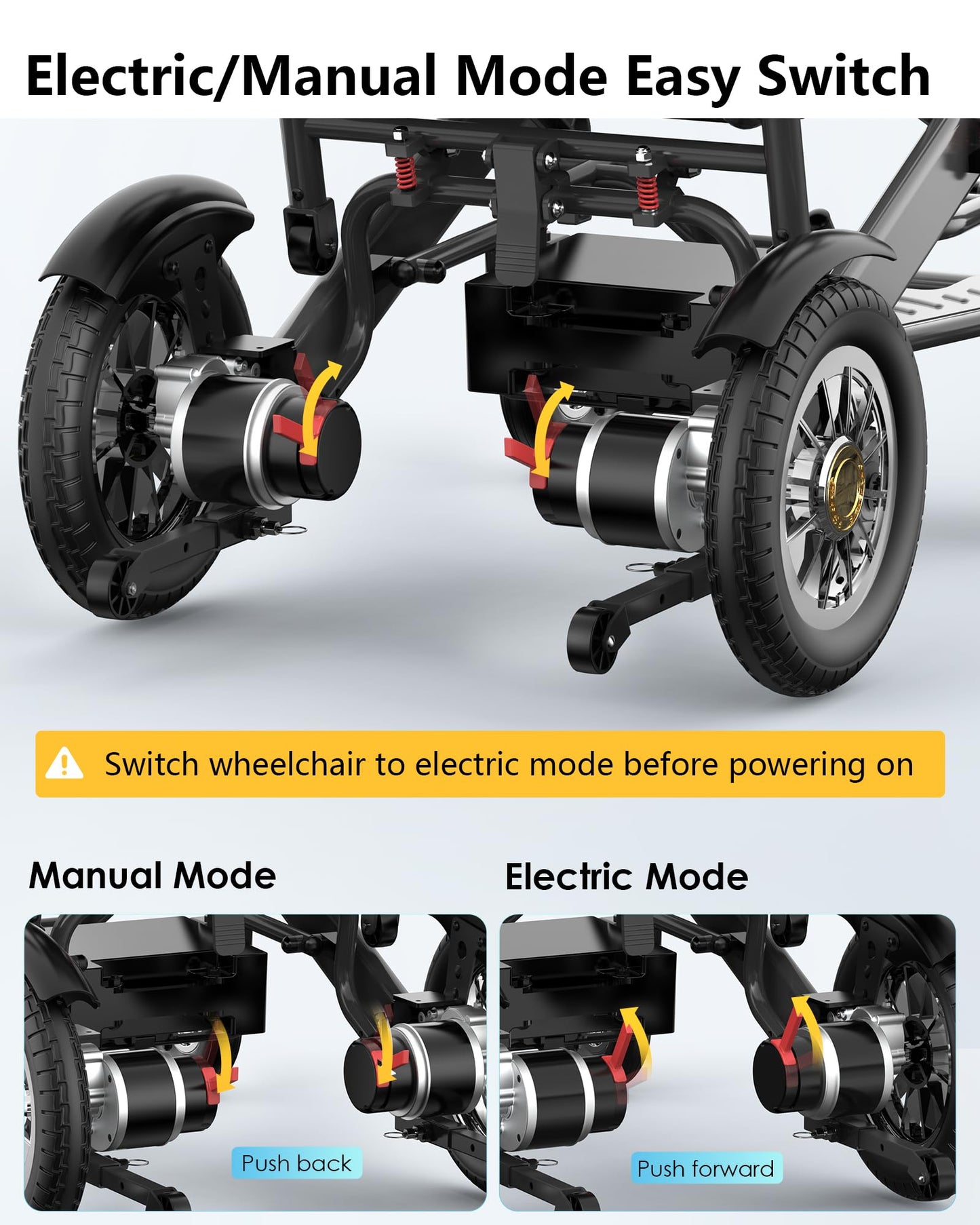 Specared Electric Wheelchair for Adults, 20'' Wide Seat, 25 Miles Range, 500W Motor, 13'' Tires, Heavy-Duty Aluminum, 400lb Capacity
