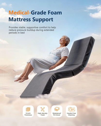 Specared Electric Hospital Bed for Home Use, 5-Function Dewert Motor Ultra-Low Height Home Care Bed with Mattress, Overbed Table & Foldable Rails, Max 530lb