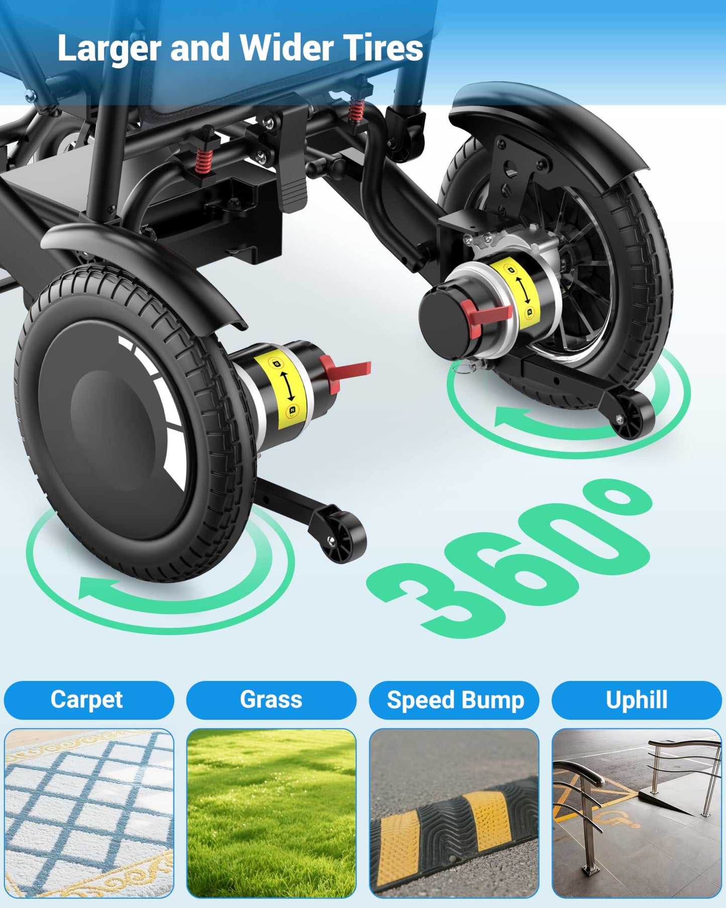 Specared Electric Wheelchair, 30 Miles 500W All Terrain Power Wheelchair, Leather Cushion, 13'' Tires, Lightweight Aluminum, 400lbs Capacity
