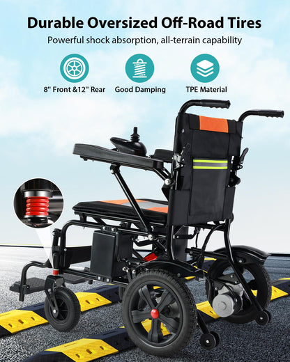 Specared 19" Wider Electric Wheelchair, 15 Miles Range, 330 lb Capacity, Foldable Lightweight Motorized Wheelchair with Large Tires, Orange