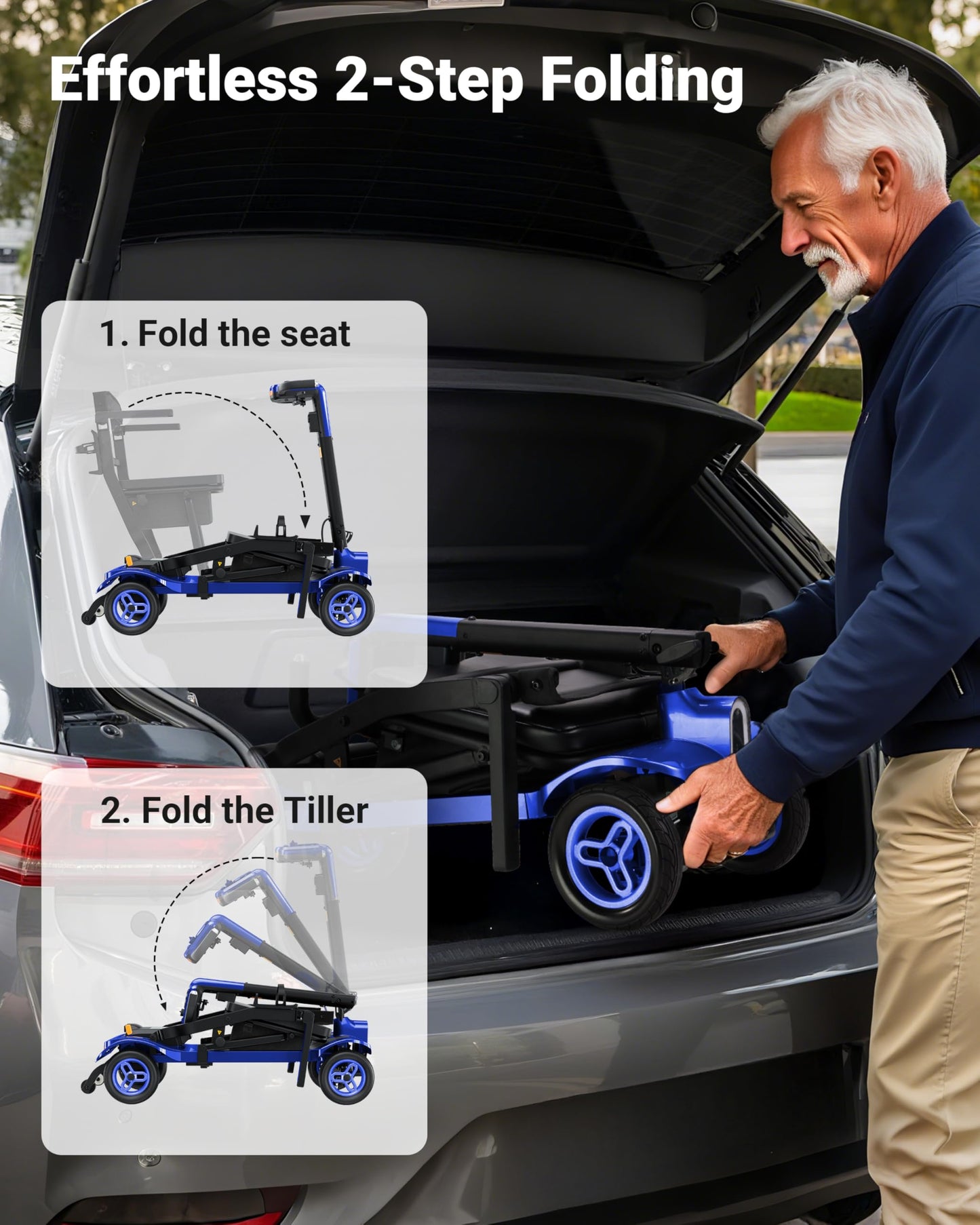 Specared Mobility Scooter 38LB Lightweight, Auto Headlights, Reverse Taillights, Airline, Cruise Approved Portable Scooter, 300LBS Capacity, Blue