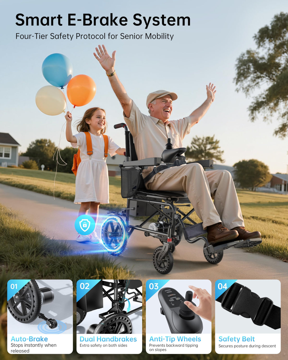 Specared 22'' Widest Seat Electric Wheelchairs, 500W Motor All Terrain Power Wheelchair, Foldable Lightweight 350 lb Support, Blue