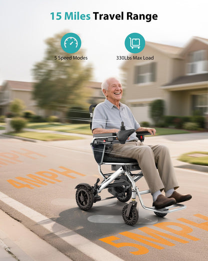 Specared Electric Wheelchair, 33lb Lightweight, 15 Miles Range, Airplane Approved, Portable Motorized Wheelchair for Home, Outdoor Travel Shopping
