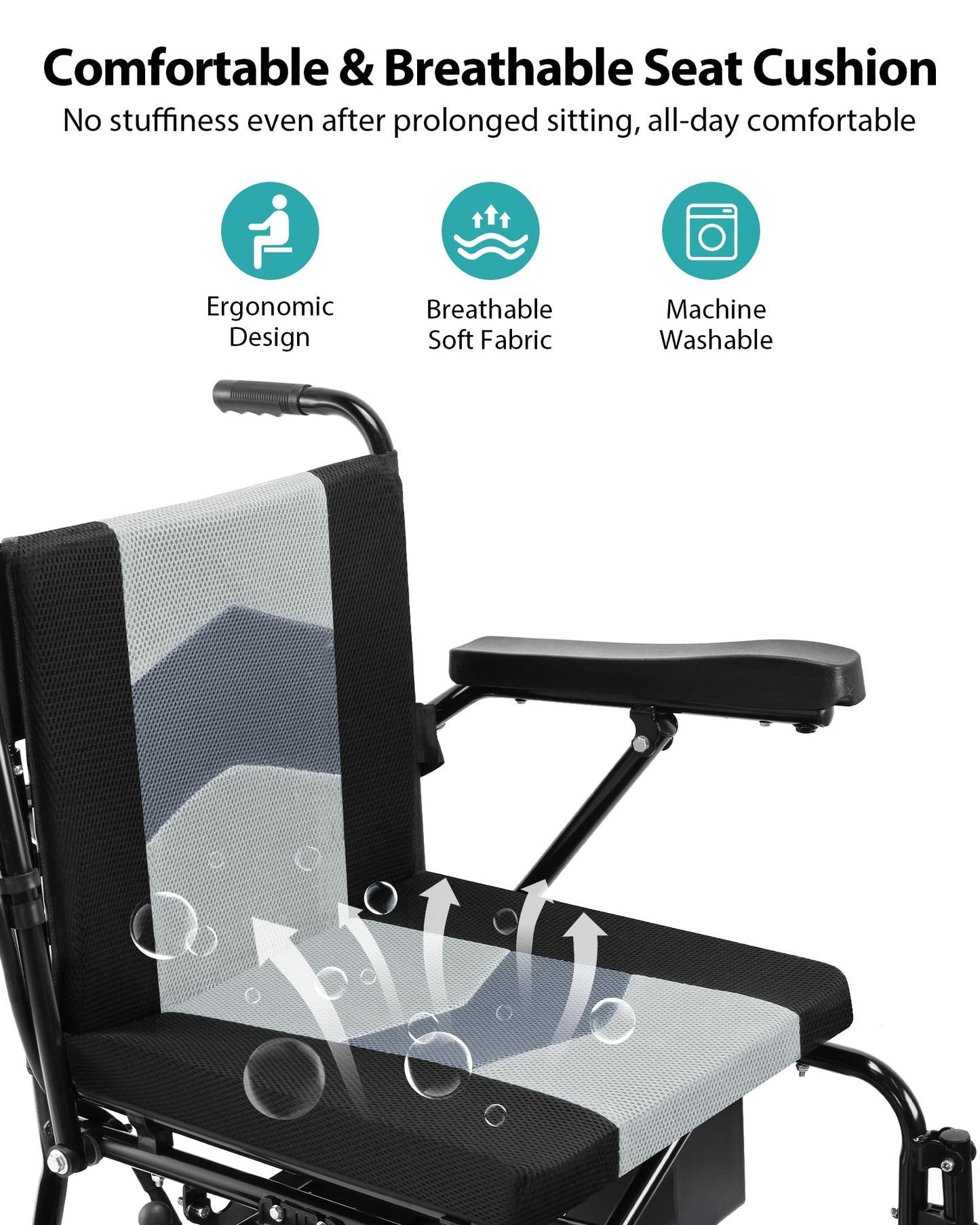 Specared 19" Wider Electric Wheelchair, 15 Miles Range, 330 lb Capacity, Foldable Lightweight Motorized Wheelchair with Large Tires, Grey