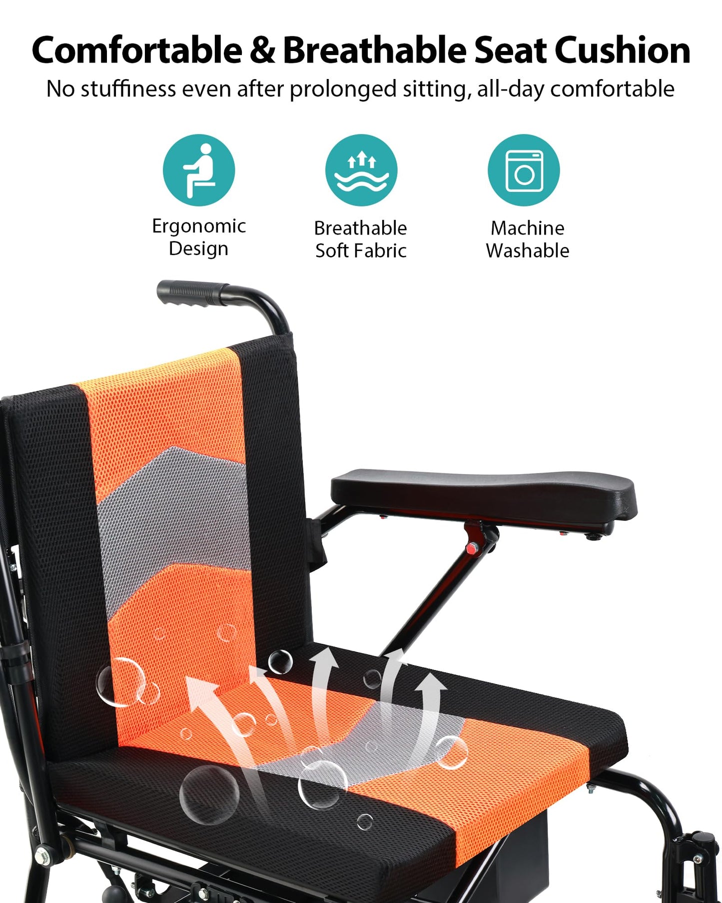 Specared 19" Wider Electric Wheelchair, 15 Miles Range, 330 lb Capacity, Foldable Lightweight Motorized Wheelchair with Large Tires, Orange