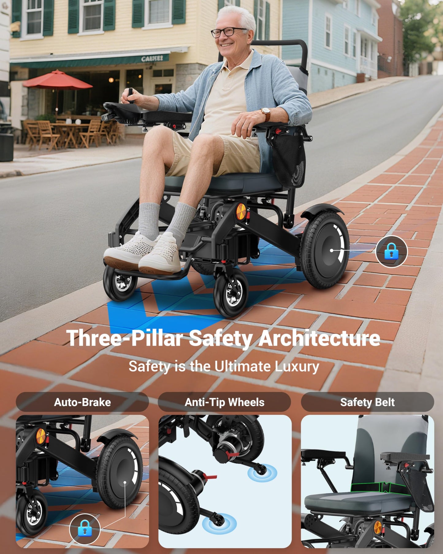 Specared Electric Wheelchair, 30 Miles 500W All Terrain Power Wheelchair, Leather Cushion, 13'' Tires, Lightweight Aluminum, 400lbs Capacity