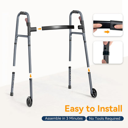 Specared Folding Walker for Seniors, Lightweight Rolling Walker with 8 Height Adjustments, One-Hand Folding, 300lbs Capacity for Elderly Adults and Handicap, Gray