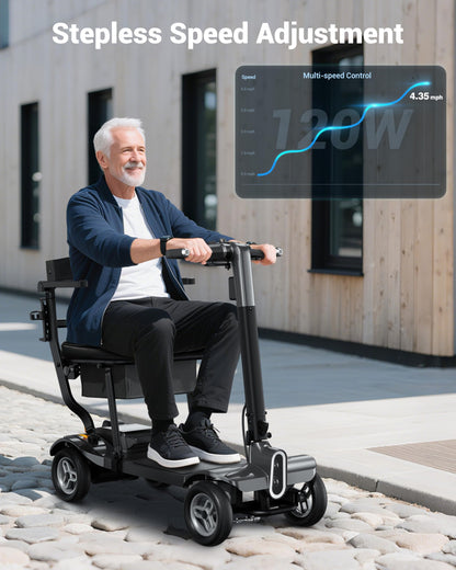 Specared Mobility Scooter, 38LB Lightweight, Auto Headlights, Reverse Taillights, Airline, Cruise Approved Portable Scooter, 300LBS Capacity, Black