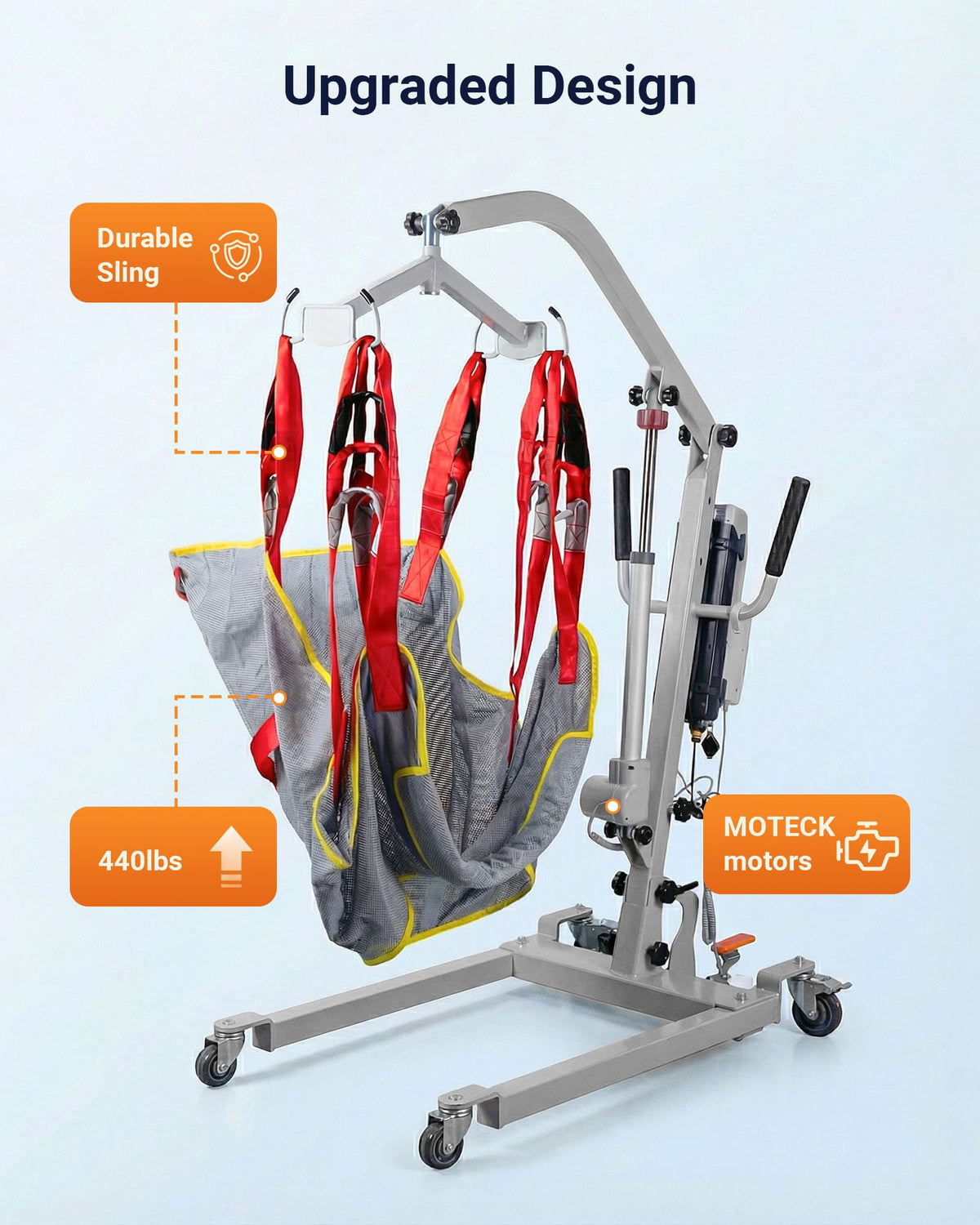 Electric Patient Lift with Sling with 440LBS Capacity, Supports 140 Lifts Battery-Powered Sit-to-Stand Transfer Chair for Elderly Home Hospital Care