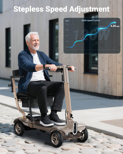 Specared Mobility Scooter, 38LB Lightweight, Auto Headlights, Reverse Taillights, Airline, Cruise Approved Portable Scooter, 300LBS Capacity, Gold