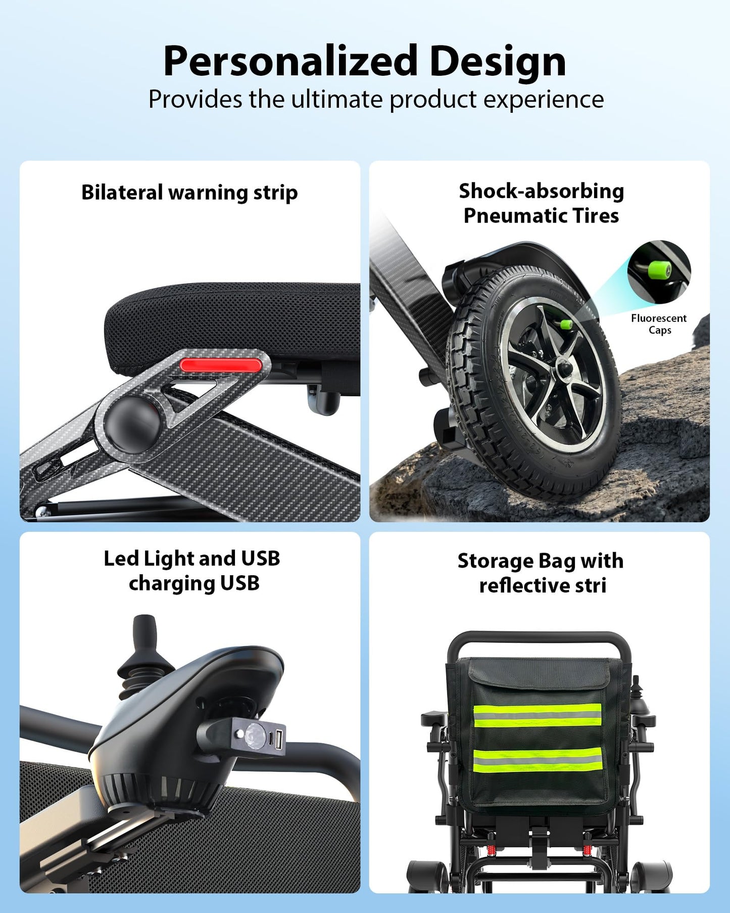 Specared Reclining Electric Wheelchair, 500W All Terrain Power Wheelchair Adjustable Headrest 30 Miles Range, 400 lbs Capacity